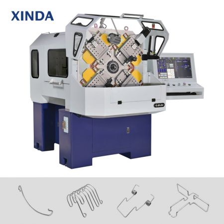 The centerpiece of the Taiwan Expo in India: The X-Type camless spring forming machine, capable of precisely producing springs with complex shapes.