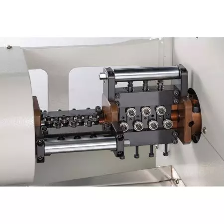Straightening mechanism of wire rotary camless spring forming machine.