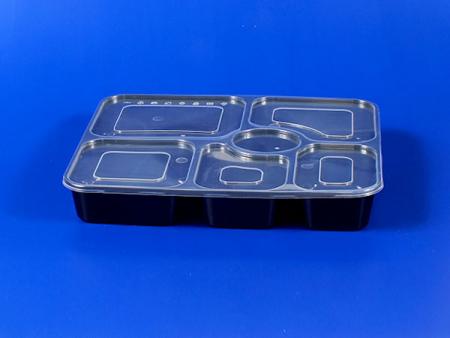 Boîte à lunch en plastique scellée à six compartiments - PP - noire - Boîte à lunch en plastique scellée à six compartiments - noire