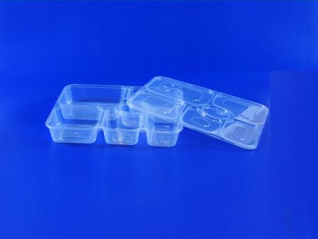 Couvercle de boîte à lunch en PP scellé respectueux de l'environnement à six compartiments avec une bonne transparence.
