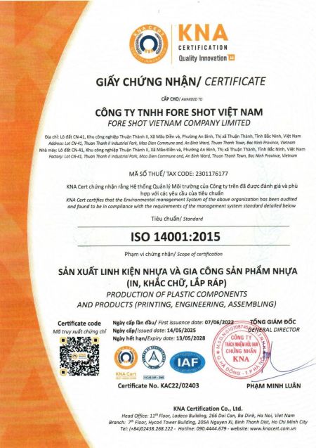 Das Werk in Vietnam hat die ISO 14001 internationale Zertifizierung erhalten, um die Umweltauswirkungen zu reduzieren und sein Engagement für nachhaltige Entwicklung zu verstärken.