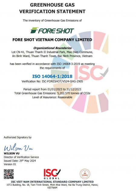 Das Vietnam-Werk hat die ISO 14064-Zertifizierung für die Überprüfung von Treibhausgasemissionen erhalten.