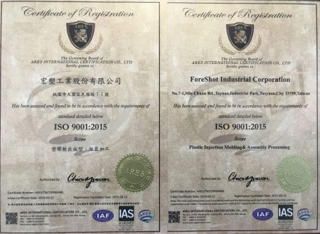 Foreshot(TW) Have ISO9001 International Certifications, it's various aspects of quality management and contains some best known standards.