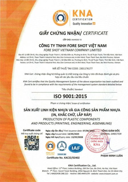 Das Werk in Vietnam hat die ISO 9001-Zertifizierung erhalten, einen international anerkannten Standard für Qualitätsmanagementprinzipien.