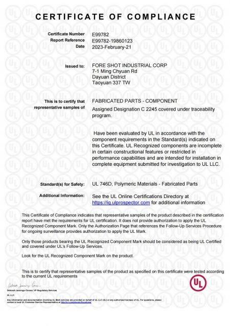 Das Vietnam-Werk hat die UL-Zertifizierung erhalten und ist unter den Inspektions- und Nachverfolgungsdiensten von UL LLC abgedeckt.