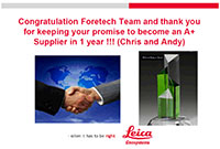 FORESHOT는 2018년에 Leica로부터 우수 공급업체 상을 수상했습니다.