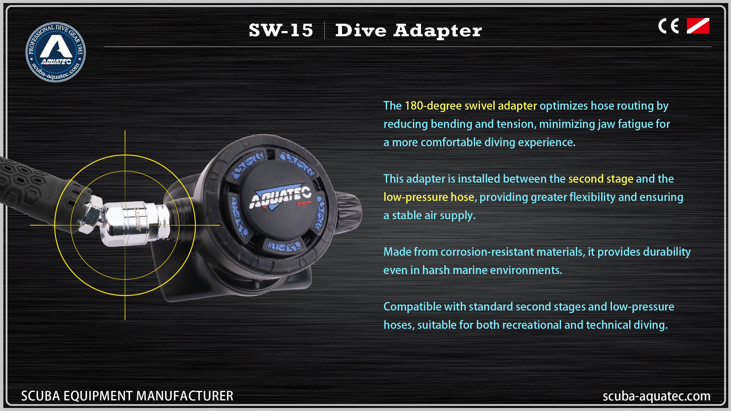 AQUATEC SW-15 180 fokos búváradapter-csatlakozás a második lépcső és a tömlő között, 9/16"-18-as menetmérettel