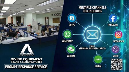 Tým zákaznického servisu výrobce potápěčského vybavení Aquatec poskytující rychlé odpovědi prostřednictvím několika podpůrných kanálů.