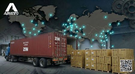 Globální exportní logistická síť Aquatec zajišťující efektivní řízení dodavatelského řetězce pro mezinárodní distribuci potápěčského vybavení.