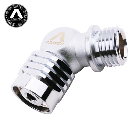 Az AQUATEC SW-05 110 fokos búvár-légzőautomata forgócsatlakozójának elölnézeti közeli képe