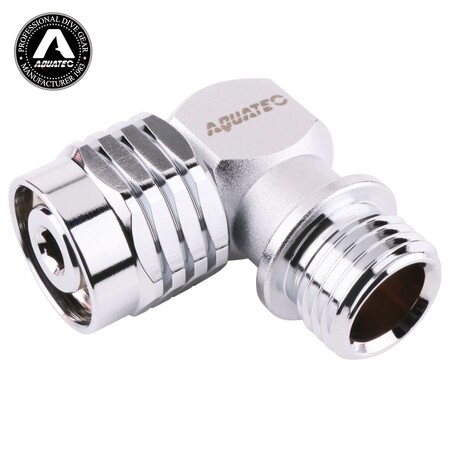 Az AQUATEC SW-04 90 fokos búvár-légzőautomata forgócsatlakozójának elölnézeti közeli képe