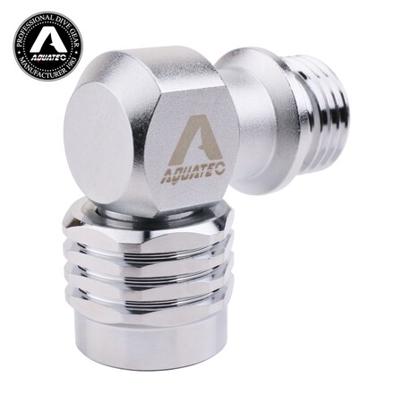 Az AQUATEC SW-04 90 fokos második fokozatú adapterének oldalnézete a márkalogóval