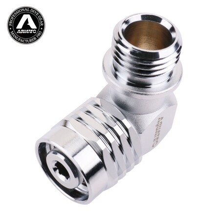 Az AQUATEC SW-04 90 fokos búvártömlő-forgóadapter menetes végének részletei