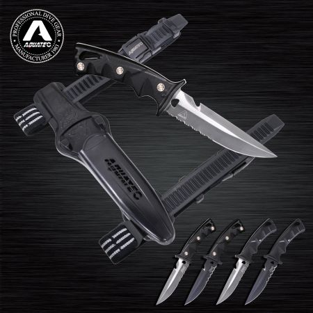 Nightfall Dive Knife | Tactical Strike & Line Cutter Feature - Aquatec KN-240 High-Grade Stainless Steel Dive Knife, Corrosion-Resistant Dive Knife.