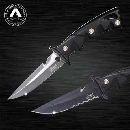 Ніж для екстреного порятунку AQUATEC KN-240 Nightfall з різаком для лінії для підводного полювання