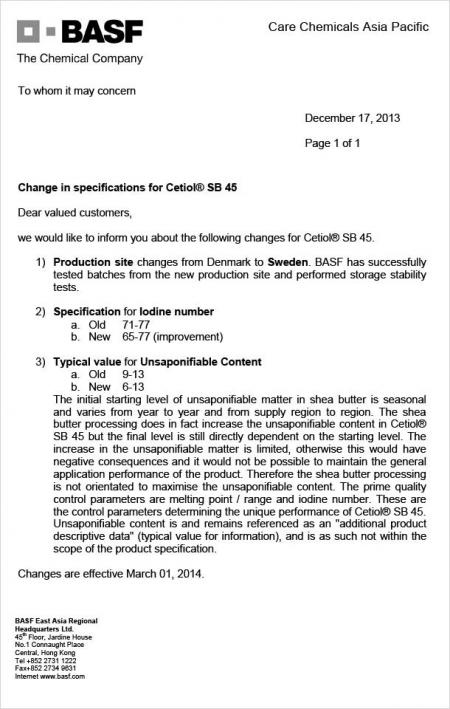 Cetiol SB45 के लिए उत्पत्ति का प्रमाण पत्र