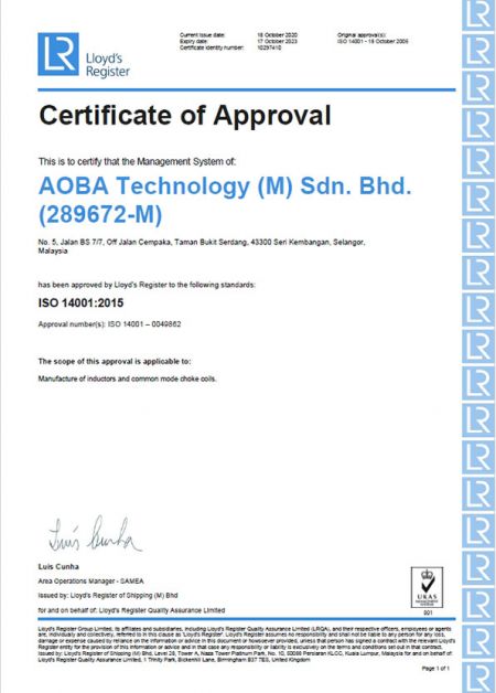 ABC Malaysia ISO 14001 Certificate