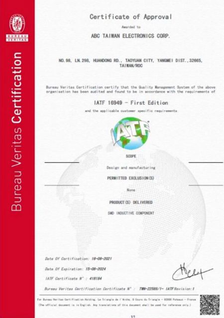 IATF16949 Automotive Quality Management System Certificate