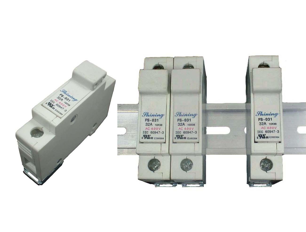 FS-03X系列 10x38 RT18-32 600V 32A 軌道式保險絲座 - FS-031 & FS-032 軌道式保險絲座