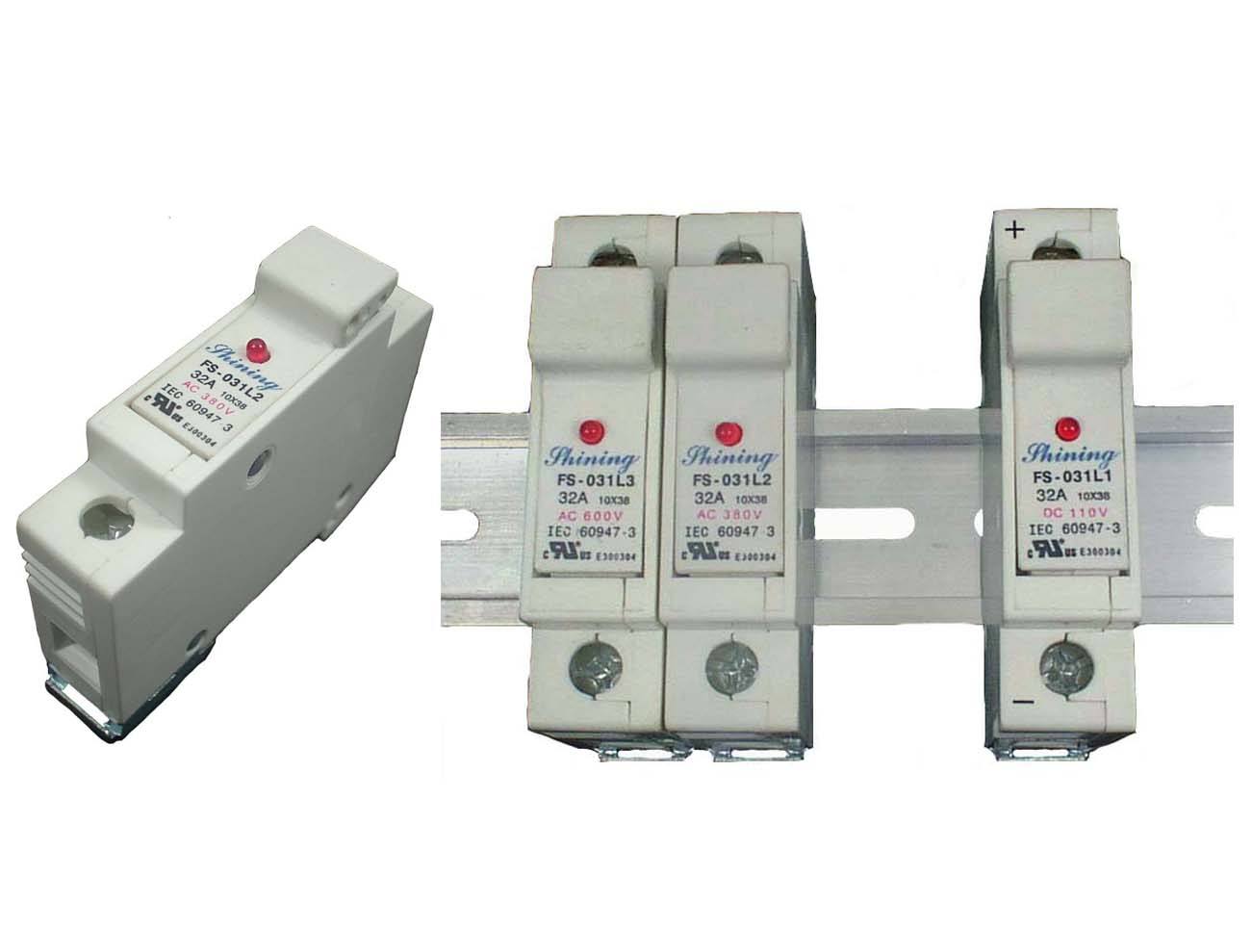 FS-03XL2 시리즈 10x38 RT18-32 600V 32A 트랙식 퓨즈 홀더 - FS-031L2 & FS-032L2 레일형 퓨즈 소켓
