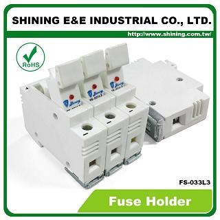 FS-033L3 Din Rail Mounted 10x38 RT18-32 Cartridge 600V 32A 3 Pole Fuse Holder - FS-033L3 10x38 RT18-32 600V 32A 3 Pole Fuse Holder