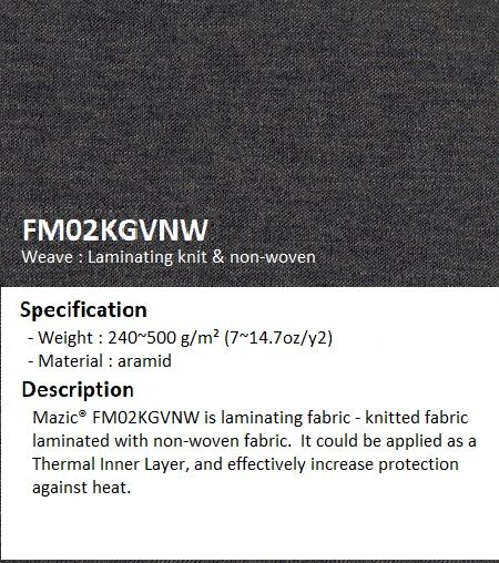 Forro interno térmico na forma de não tecido tricotado e laminado com peso de 500gsm