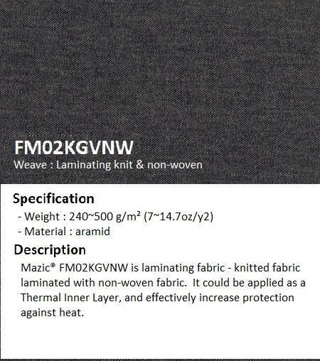 Laminate de tissu aramide Mazic avec couche thermique oxydée