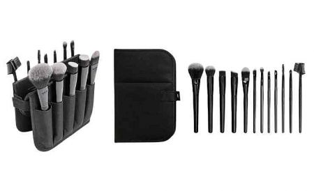 12-Piece Standing Professional Makeup Brush Set - Selected 12 artist-favored brushes with premium bristles, stored in a folding standing case for convenience.