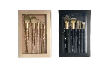 5-Piece Gift Box Makeup Brush Set - 5-piece gift box set: open-window design showcases premium quality, enhances appeal, and highlights brand identity.
