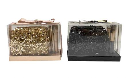 5-Piece Glitter Gift Cosmetic Bag Makeup Brush Set - 5-piece glitter set: high-quality pouch offers strong visual appeal, organized storage, and combines practicality / fashion.