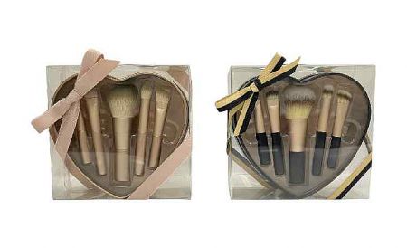 5-Piece Heart-Shaped Tin Gift Makeup Brush Set - 5-piece heart-shaped tin set: specially designed for seasonal gifting markets like Valentine's and Mother's Day.