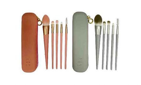 5-Piece Silicone Bag Travel Makeup Brush Set - 5-piece silicone bag set: soft bristles, lightweight handles, waterproof case for precise, hygienic travel.