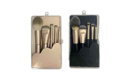 5-Piece Travel Makeup Brush Set with Storage Case - Soft nylon bristles ensure natural, even application; ergonomic handles and hygienic storage case included.