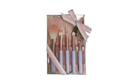 5-Piece Travel Makeup Brush Set with Makeup Bag - Five brushes with 100% vegan nylon fibers, lightweight handles, and pouch, ideal for travel and touch-ups.
