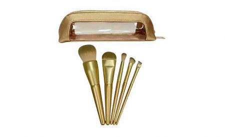 5-Piece Travel Makeup Brush Set with Makeup Pouch - 5-piece travel set: vegan nylon fibers, ergonomic handles, premium pouch; ensures precise, seamless application.