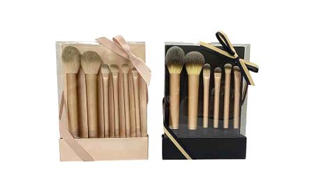 6-Piece Long Aluminum Handle Makeup Brush Gift Set - 6-piece long aluminum set: metallic handles are anti-oxidant, recyclable; window box enhances perceived value.