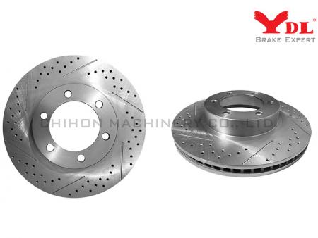 Disco de freno de rendimiento - Disco de freno delantero ranurado y perforado de rendimiento para TOYOTA 2002-2009 LAND CRUISER, 2003-2010 PRADO.