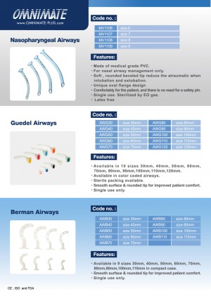 Nasopharyngeal Airways, Guedel Airways, Berman Airways