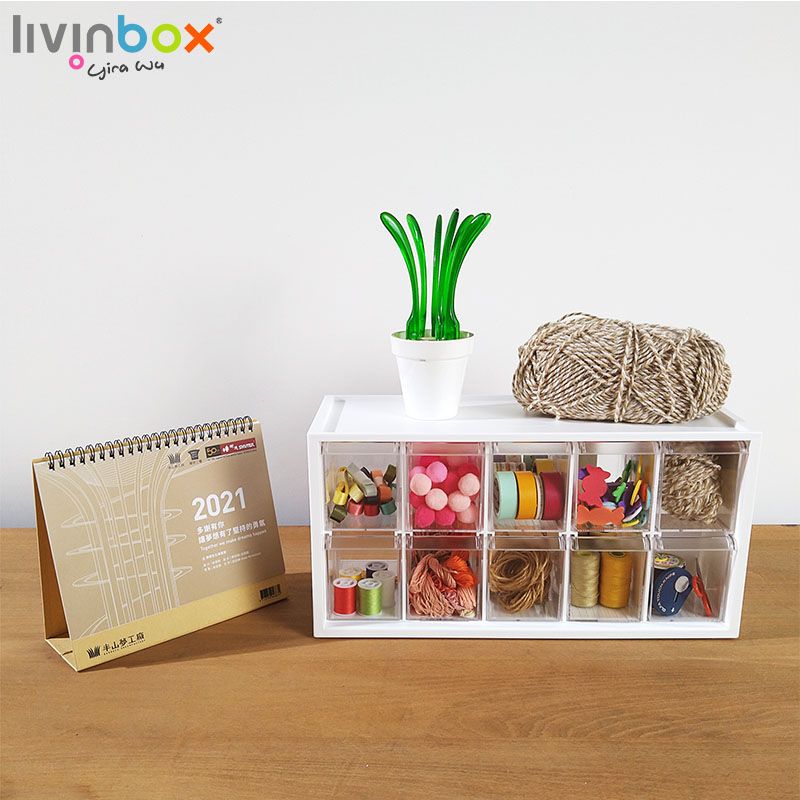 Middle plastic desktop organizer with 10 drawers