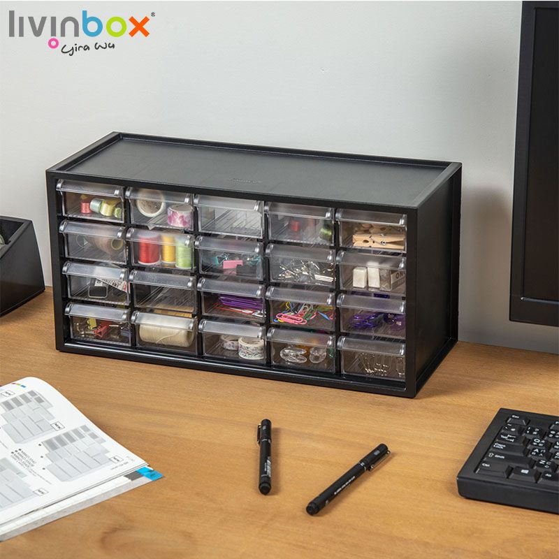 Organizador de escritorio de plástico mediano con 20 cajones, Armario de  plástico para archivos: almacenamiento de oficina simplificado
