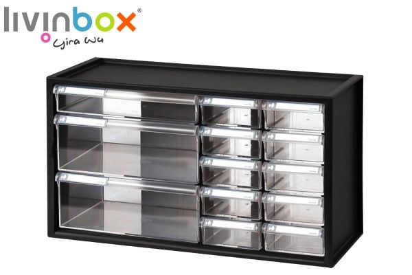 Large plastic desktop organizer with 13 drawers, Plastic File Cabinet:  Streamlined Office Storage