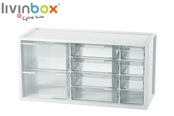 Ciieeo Cajones organizadores pequeños, caja de almacenamiento de escritorio  de plástico con 5 cajones, multiusos, transparente, mini organizador de