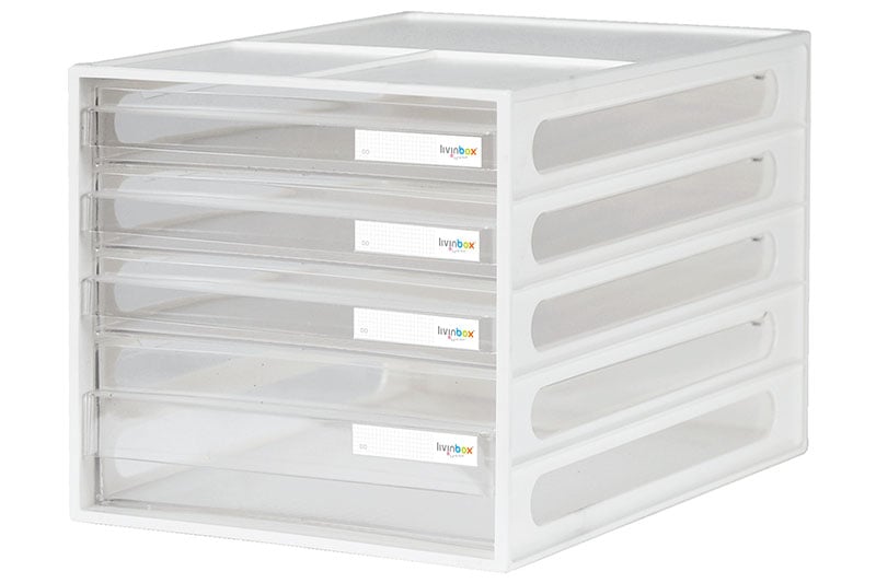 Natwind Organizador de escritorio blanco de oficina de 4 niveles con  soporte de archivos horizontal vertical, caja de almacenamiento todo en  uno