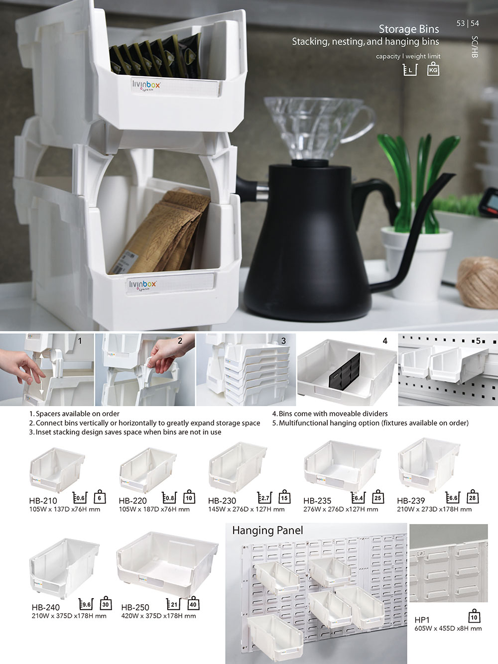 Simplify Cestino Organizer Impilabile Con Divisori Regolabili - 4 Scomparti Per Ufficio, Casa E Dormitorio - Grigio, 31,8x10,2x7cm