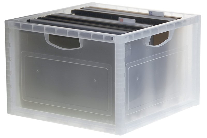 Contenedor de almacenamiento de plástico plegable de 45L con tapa, Armario  de plástico para archivos: almacenamiento de oficina simplificado