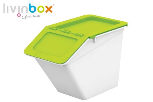 Stackable storage bin with hinged lid, 13L, Plastic File Cabinet:  Streamlined Office Storage