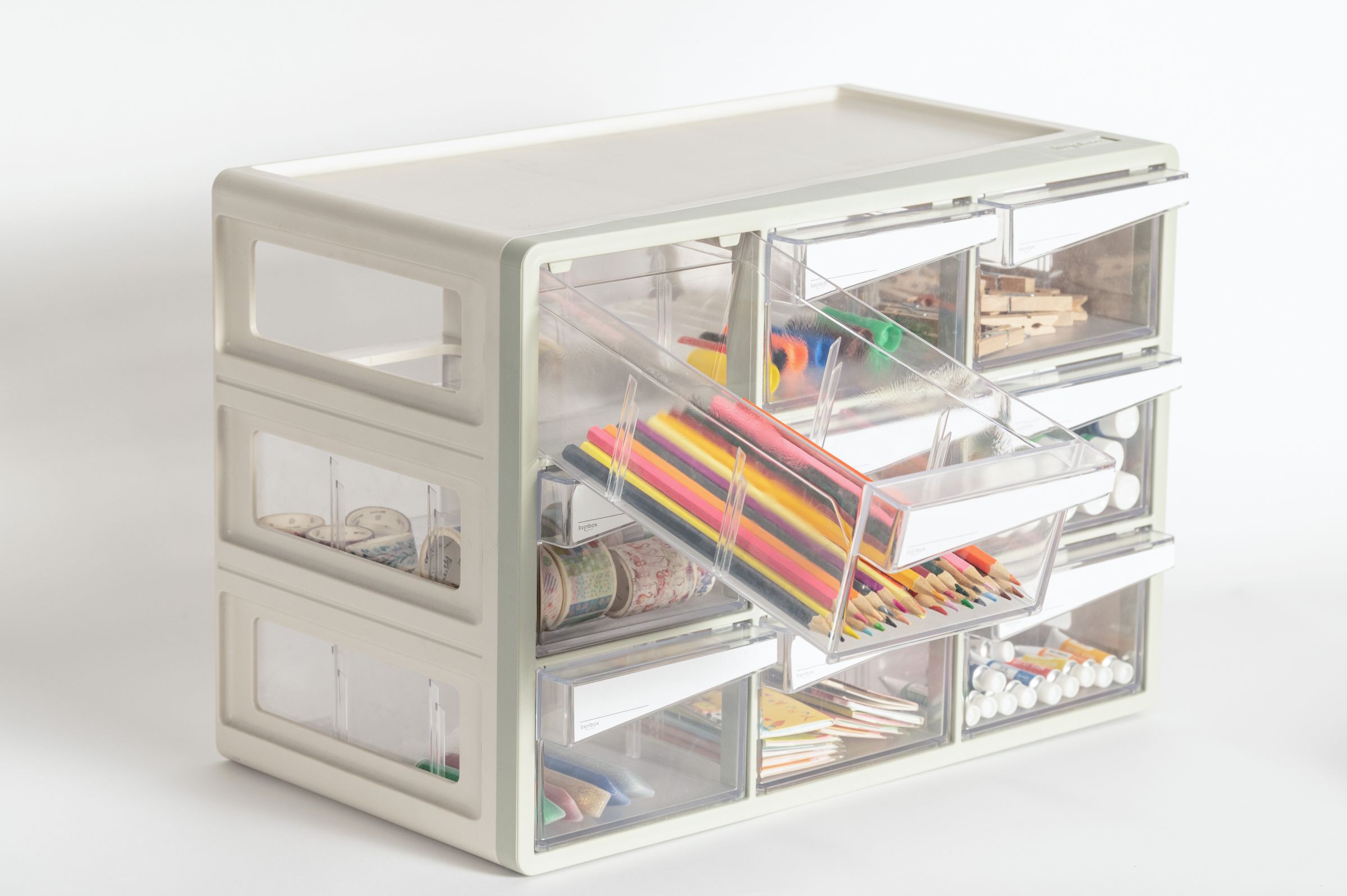 Large plastic desktop organizer with 9 drawers