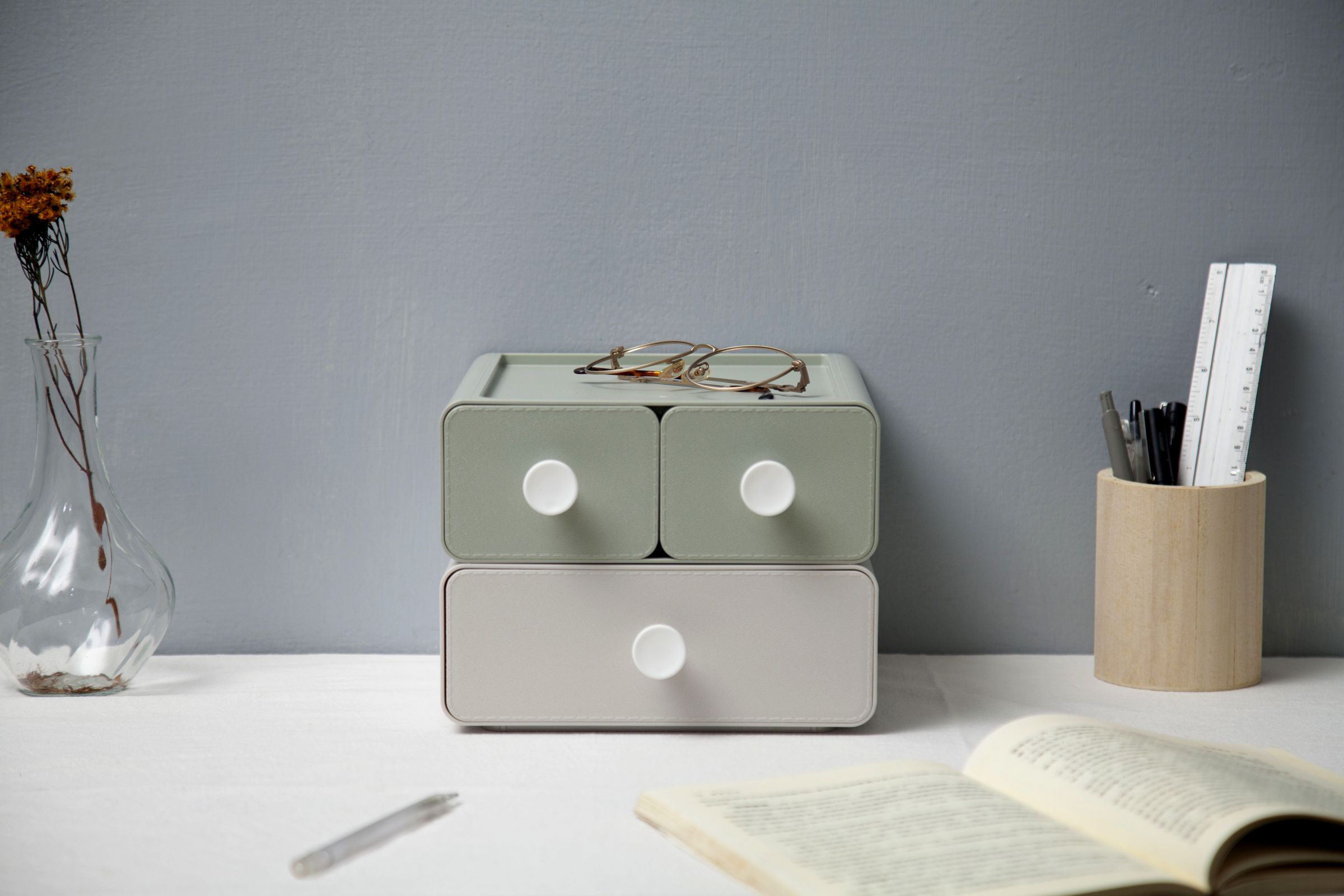 livinbox Kunststoff Schreibtisch Organizer mit 3 Schubladen | Organisiertes Lagersystem