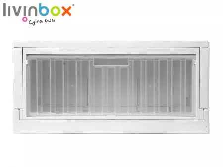 livinbox सहित संकुचित भंडारण बॉक्स जिसमें साफ साइड-ओपन दरवाजा है