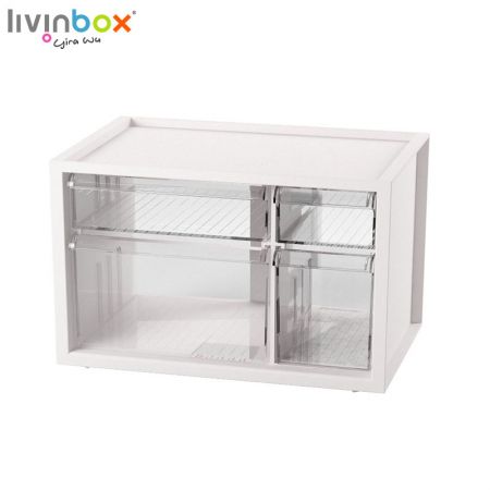 Caixa de armazenamento de plástico livinbox com 4 gavetas transparentes
